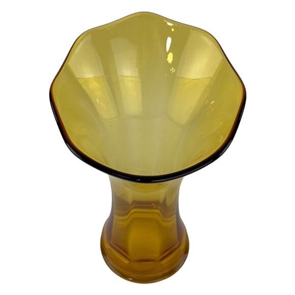 Vintage Amber Glass Swung Vase 9" Mid Century Modern Art Glass Home Decor - Picture 14 of 16